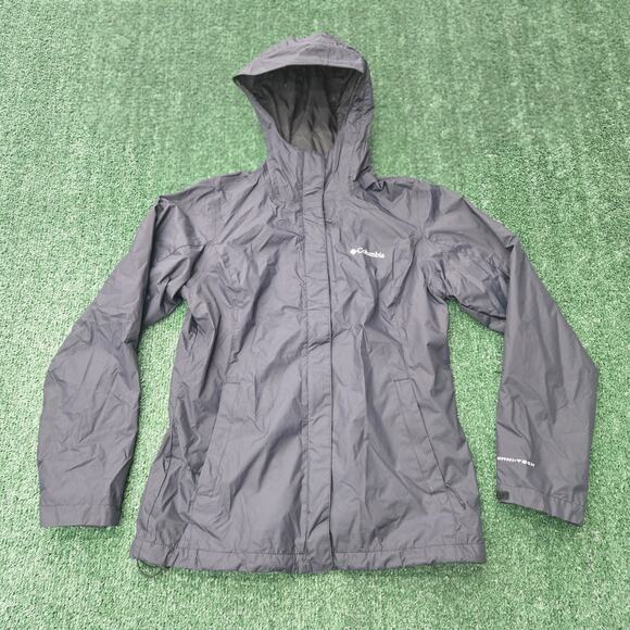 Columbia Jacket Women Small Black Hooded Windbreaker Rain Coat Omni Tech - Picture 1 of 10